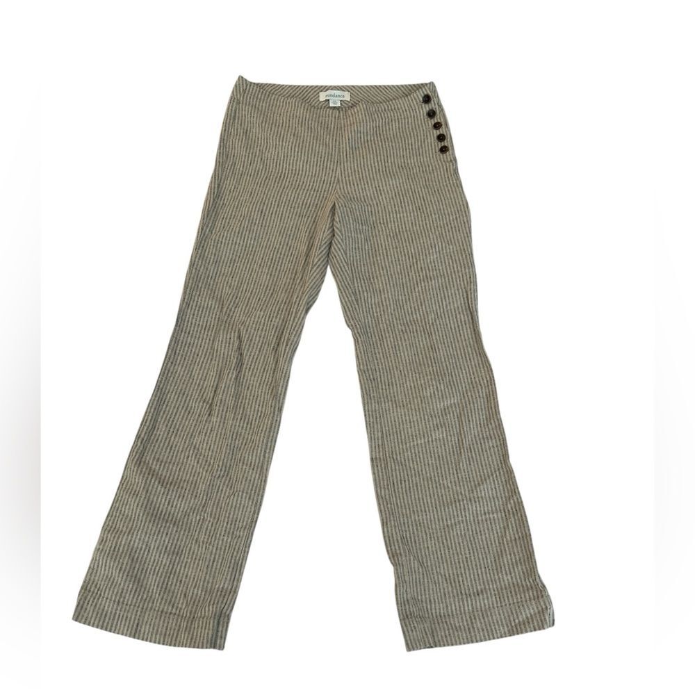 Sundance Sierra Pant Linen Blend Stripe Button Side Size 2P - Picture 5 of 9